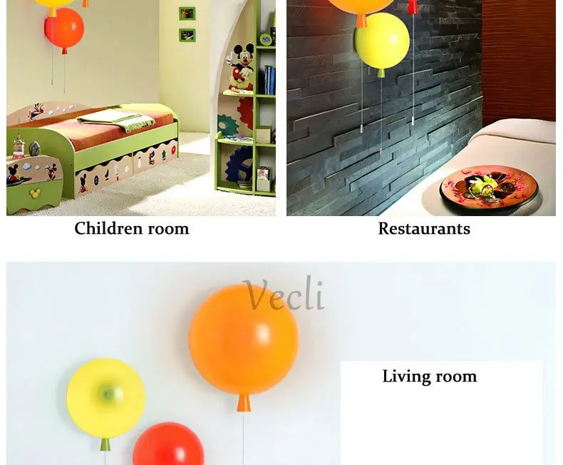 Luminária de Parede com Balões Luminária de Parede Moderna para Quarto Iluminação de Cabeceira Sutiã de Parede Coloridos Acrílica Infantil Varanda 20cm 13 infantil, iluminação de cabeceira, varanda, sutiã de parede
