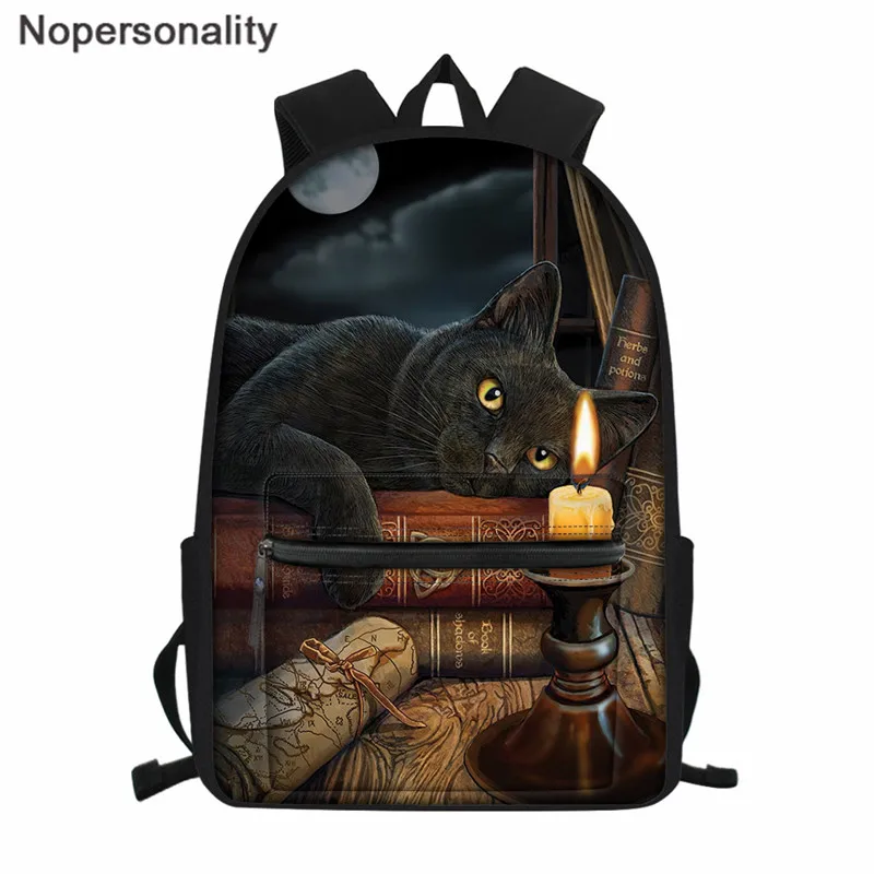 

Nopersonality Black Cat Print Gothic Moon Teenager School Backpack for Girls Women Travel Daypack Middle School Bag mochila