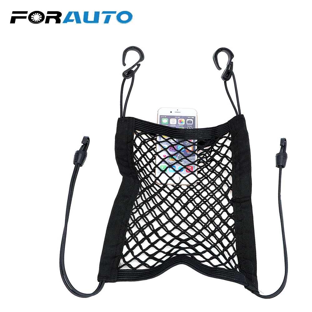 

Elastic Car Seat Storage Bag Organizer Bottle Tissue Umbrella Holder Hanging Bag Pocket Black Auto Mesh Net Luggage with Hooks