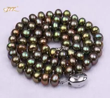 JYX 6-7mm AAA Peacock Green Necklace Flat Cultured Freshwater Pearl Necklace Party Wedding Mother Gifts JYX 6-7mm AAA Peacock Green Necklace Flat Cultured Freshwater Pearl Necklace Party Wedding Mother Gifts