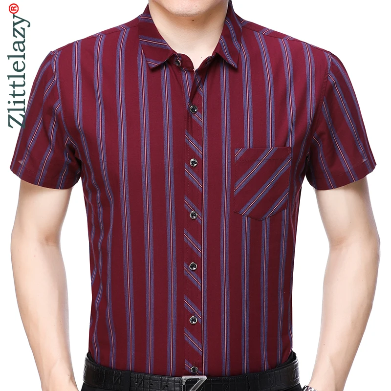 

2019 new casual pocket summer striped short sleeve slim fit men shirt streetwear social dress shirts mens fashions jersey 51523