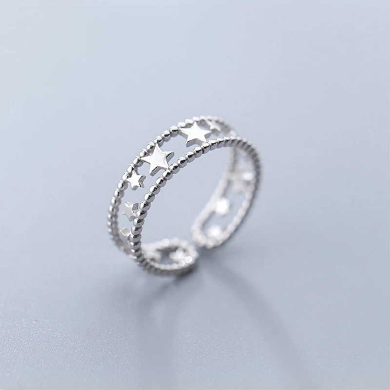 

925 Sterling Silver Star Rings for Women Adjustable Double Opening Engagement Ring Female Finger Accessories Fashion Jewelry