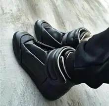 Autumn Luxury vogue Man Shoes Flats Fashion High Top Genuine Leather Black White Hook & Loop HipHop Man Casual Shoes Trainer
