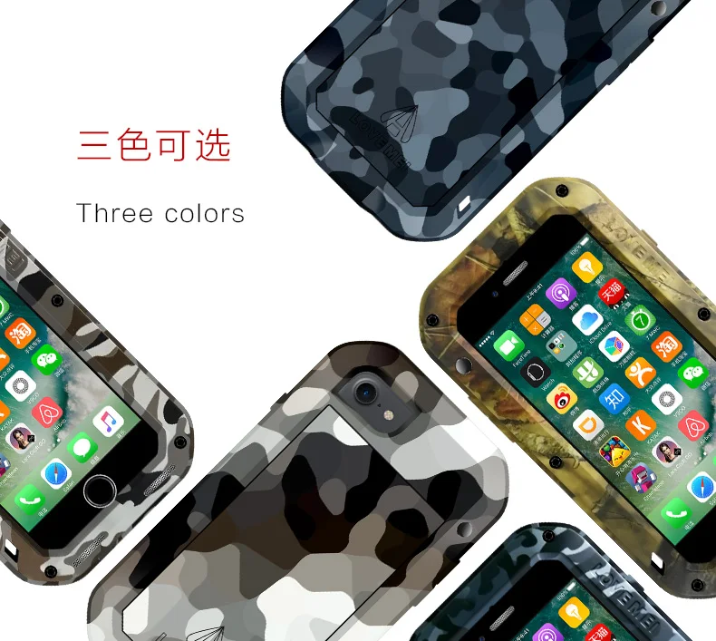 Металлический камуфляжный чехол LOVE MEI для iPhone 7 8 Plus алюминиевый бронированный
