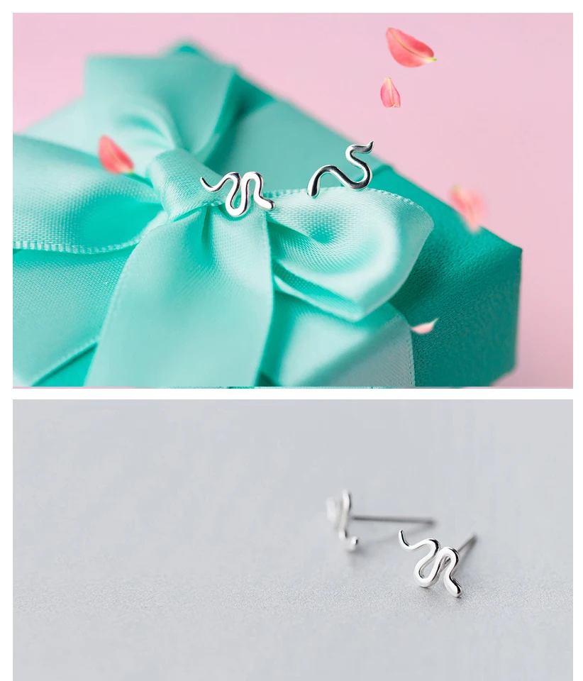 Exquisite 2018 100% 925 Sterling Silver Women's Jewelry Fashion Cute Tiny 0.6cmX1cm Snake Stud Earring Gift For Girl Kid Lady  (1)