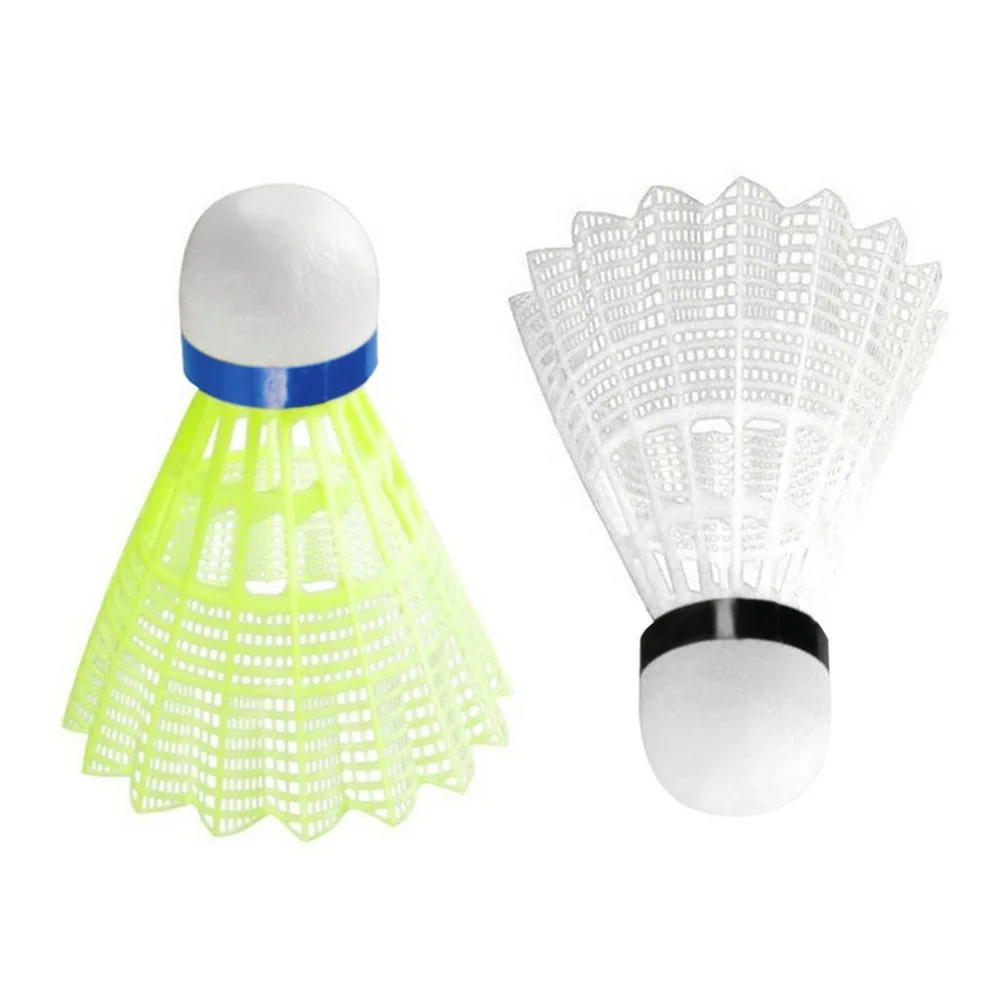 Super resistente y ligero de plástico amarillo/blanco nylon Bádminton entrenamiento pelota de plástico de transporte corcho cabeza de bola de madera gota shippi