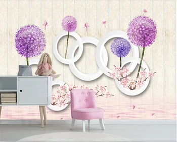 

beibehang papier peint mural 3d Beautiful Dreamy wallpaper for walls 3 d Pink Dandelion Circle 3D TV Background Wallpaper behang