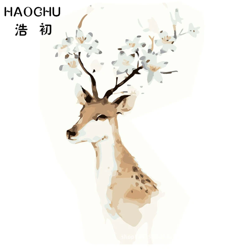 Haochu DIY Цифровая живопись маслом рисунком по номерам стены картина северных Пейзаж Цветы олень стены Книги по искусству плакат Домашний