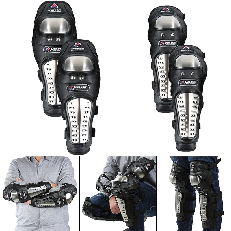 

4pcs/set Stainless Steel Motorcycle ATV Racing Motocross Protective Gear Knee Protector Elbow Shin Pads Cap Guards