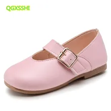QGXSSHI/ г. весенне-осенняя модель кожаной обуви на плоской подошве с пряжкой для девочек танцевальная обувь для детей в горошек, детская повседневная обувь 21-30
