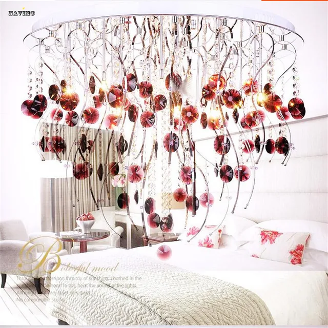 Us 674 99 Free Shipping Romantic Wine Red Crystal Led Celling Light Purple Modern Crystal Lamp Creative Round Sitting Room Bedroom Lamps In Ceiling