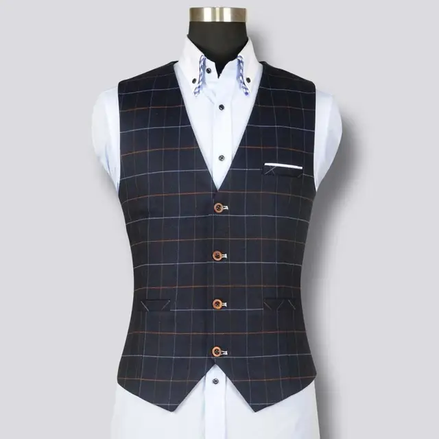 New Fashion Men's Plaid Vest Formal Dress Business Casual Slim Suit