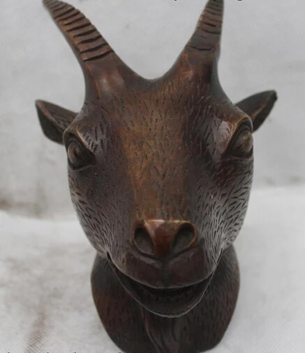 

wholesale factory 6"Chinese Fengshui Bronze Lucky Zodiac Year Sheep head Statue sculpture