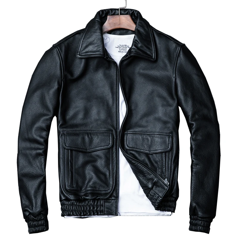 

Plus Size 4xl Men's Natural Real Cow Leather Coat A2 Pilot Jacket for Male Black Short Spring Autumn Jacket A080