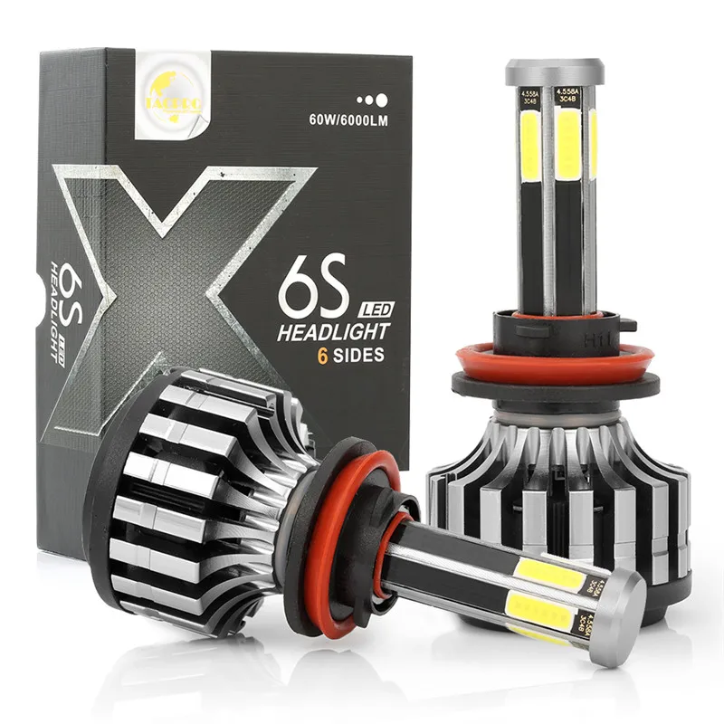 

ANYHOW Car Headlight H7 LED H11 LED H8 H9 COB 6-sides headlamps Bulbs 3000k 6000k 8000k 6000LM led lights for auto X6S 12V 24V