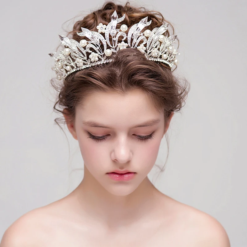 Buy Big Bridal Crowns White Pearl Wedding Tiaras And Crowns Bridal Headpiece
