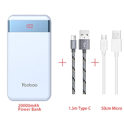 Yoobao 20000 мАч портативное зарядное устройство с двойным USB ЖК-дисплеем для iPhone samsung huawei Xiaomi Google внешний аккумулятор - Цвет: BE-Type C-Micro