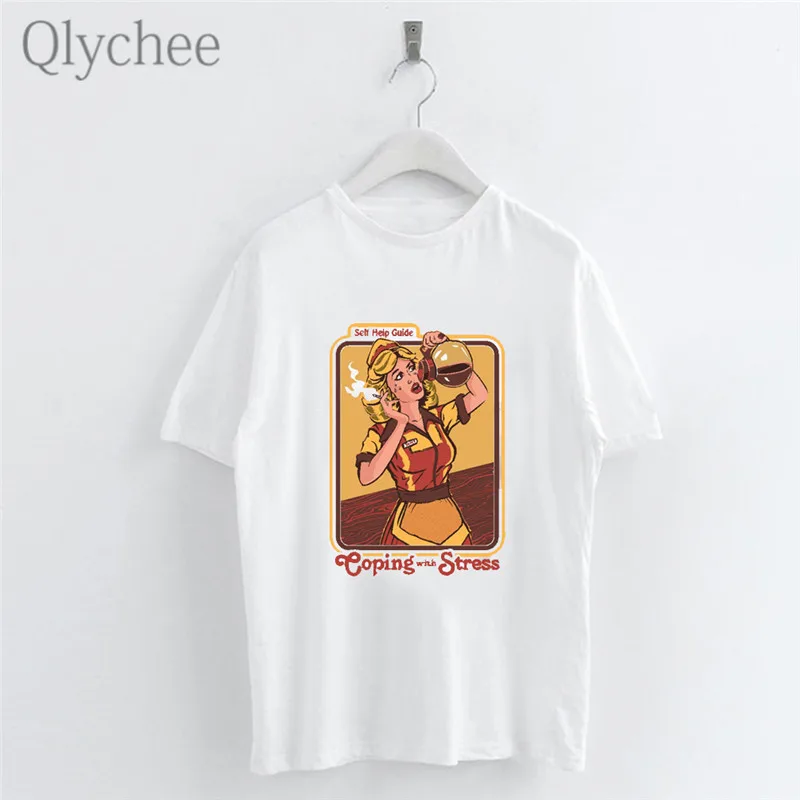 Женская футболка с надписью Qlychee Harajuku Devil белая коротким рукавом и вырезом