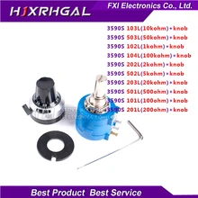 3590S-2 3590S Series Precision Multiturn Potentiometer 10 Ring Adjustable Resistor+1PCS Turns Counting Dial Rotary 6.35mm Knob