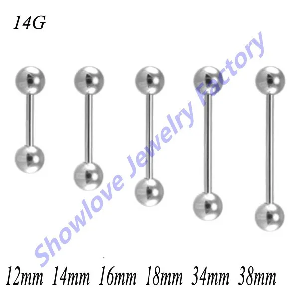 Free Shipping Showlove 100pcs/lot 14G Steel Industrial Bar Tongue