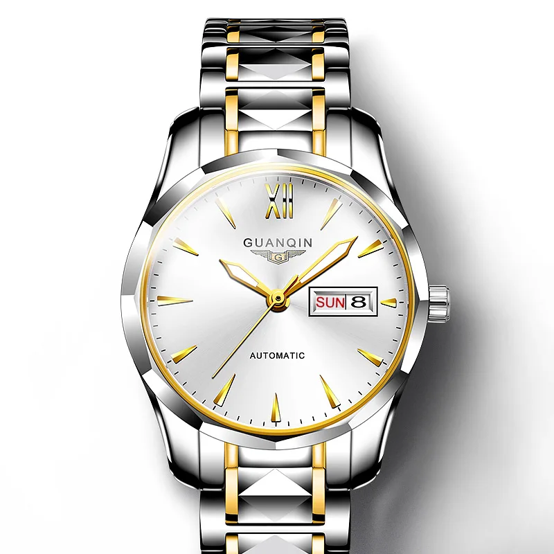 Новая Мода Плавание 50 м Топ Элитный бренд часы для мужчин механические часы Вольфрам сталь мужской Автоматическая Дата Relogio Masculino - Цвет: Gold silver white