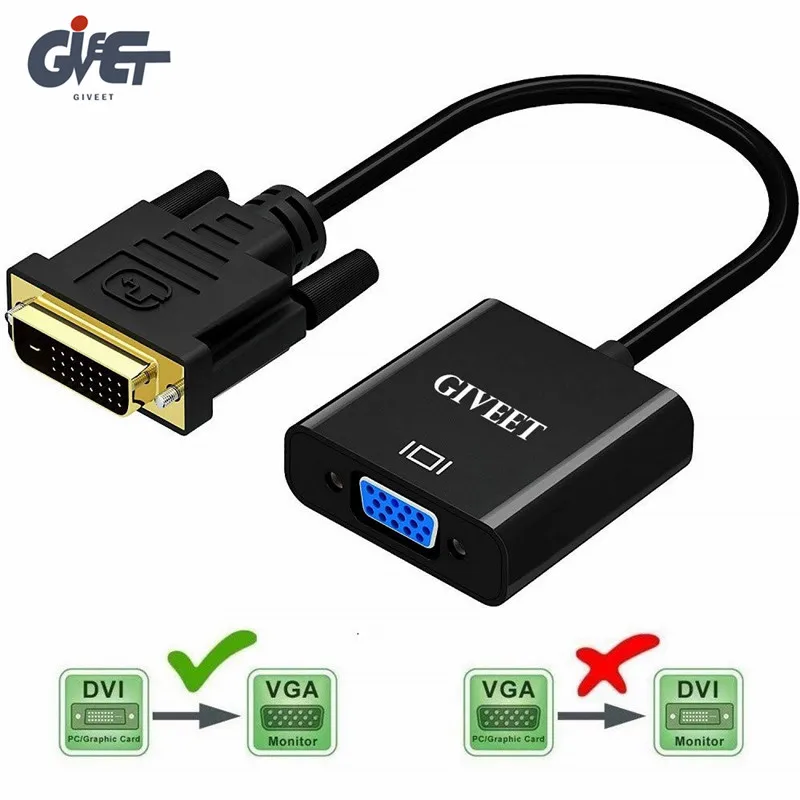 DVI to VGA Adapter DVI 24+1 Dual Link to VGA Male to Female 1080P Video Cable Converter for Gaming DVD Laptop HDTV Projector DVI to VGA Adapter DVI 24+1 Dual Link to VGA Male to Female 1080P Video Cable Converter for Gaming DVD Laptop HDTV Projector