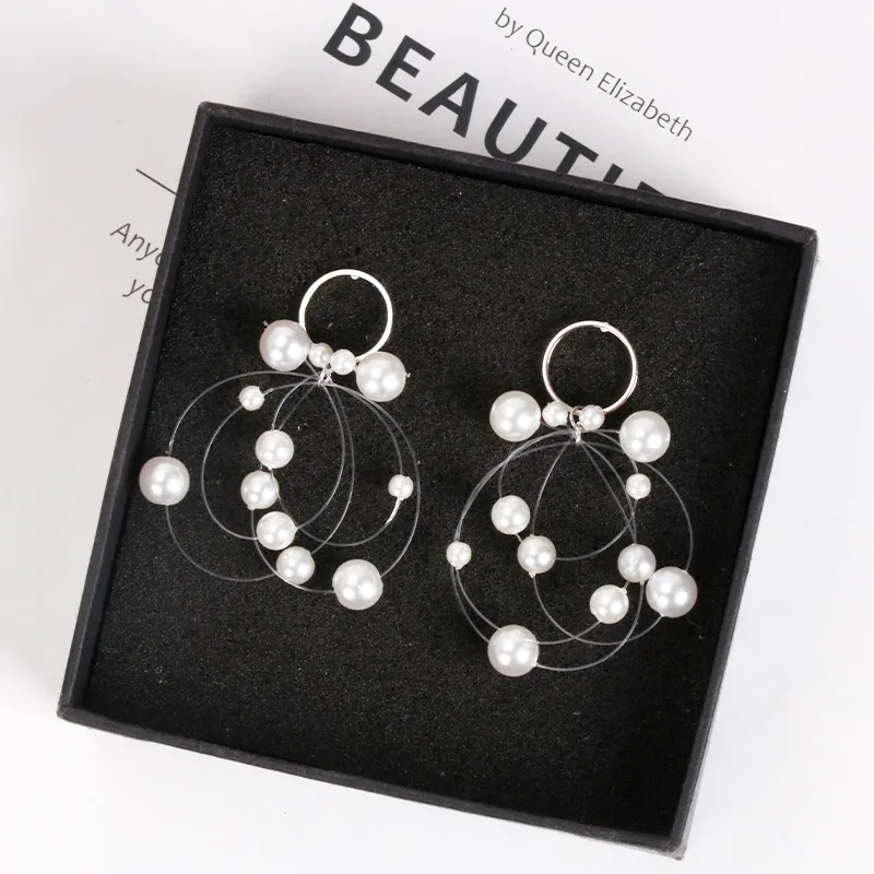 Новые корейские модные темпераментные жемчужные рыбки шелковые длинные серьги-кольца женские серьги-шоу