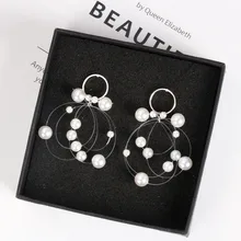 Новые корейские модные темпераментные жемчужные рыбки шелковые длинные серьги-кольца женские серьги-шоу