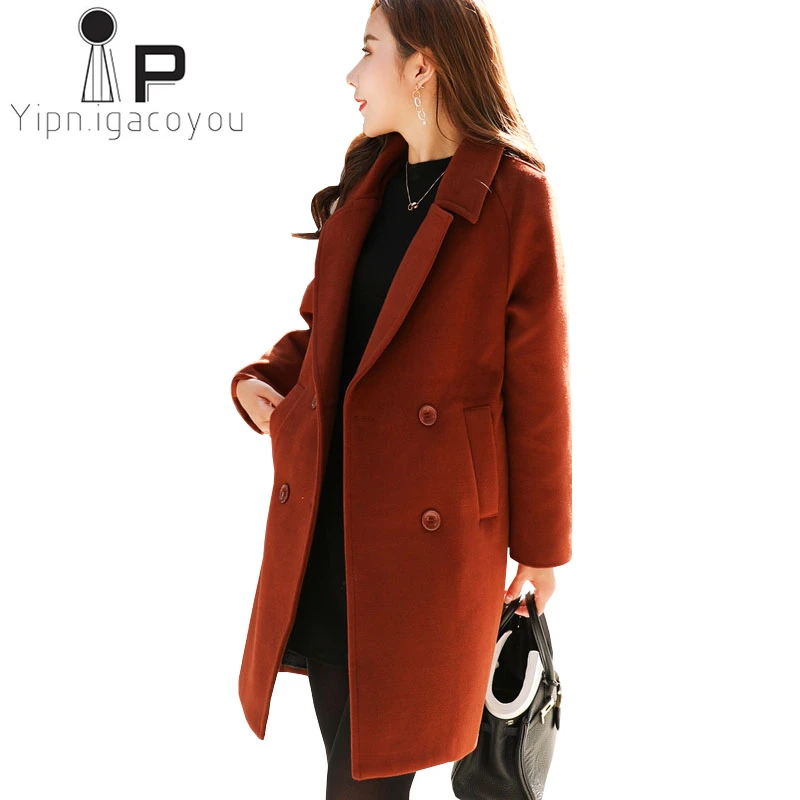 Caramel Wool Coat Women Autumn Long Woolen Coat Plus size Winter Wool