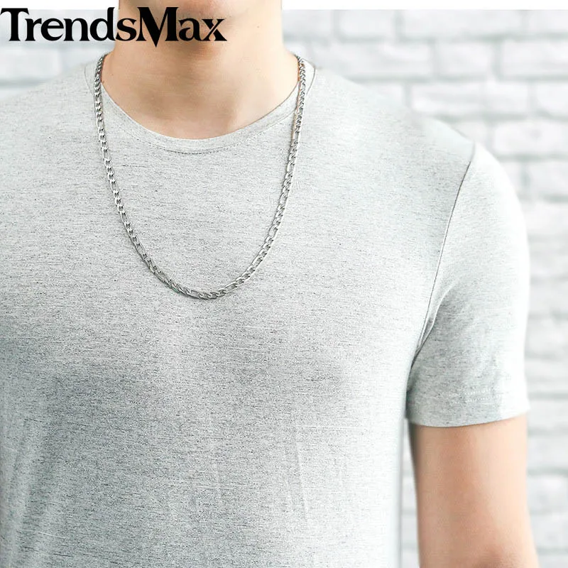 Trendsmax ожерелье для мужчин из нержавеющей стали Фигаро звено цепи Модное Длинное Ожерелье s мужские ювелирные изделия подарки на заказ 18-3" KNN6