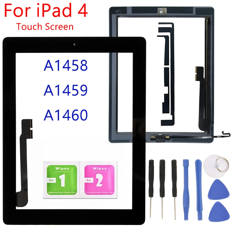 1PCS For iPad 4 A1458 A1459 A1460 Touch Screen With Home Button For iPad 4 Front Glass Display Touch Panel Replacement