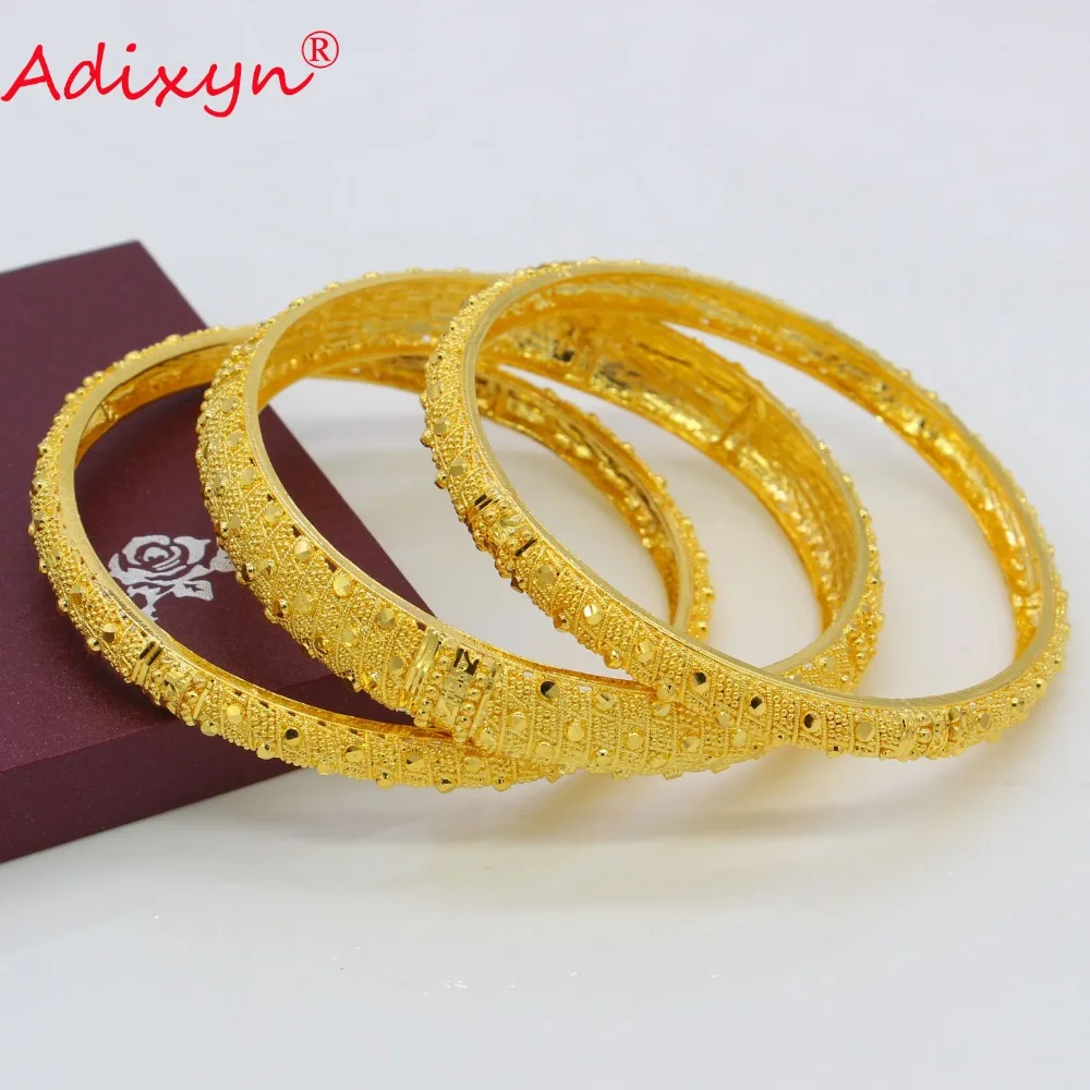 Adixyn 3Pcs Mix 7cm/2.8inch Dubai Bangles For Women Gold Color Bracelets Ethiopian/Arab/Middle East Party Gifts N07012