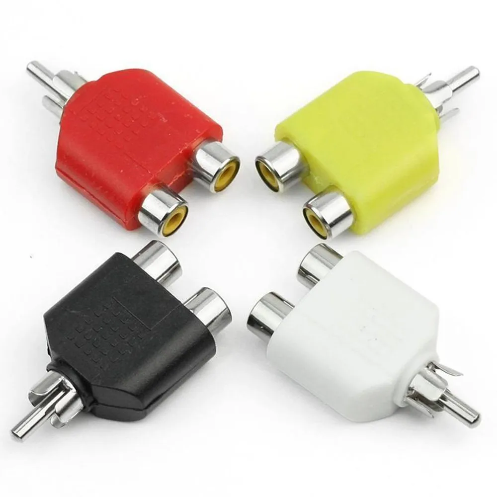 

1Pc RCA Splitter AV Audio Video Plug Converter 1 Male to 2 Female Cable Adapter Kit Lotus Color AV Jack RCA Plug To Double
