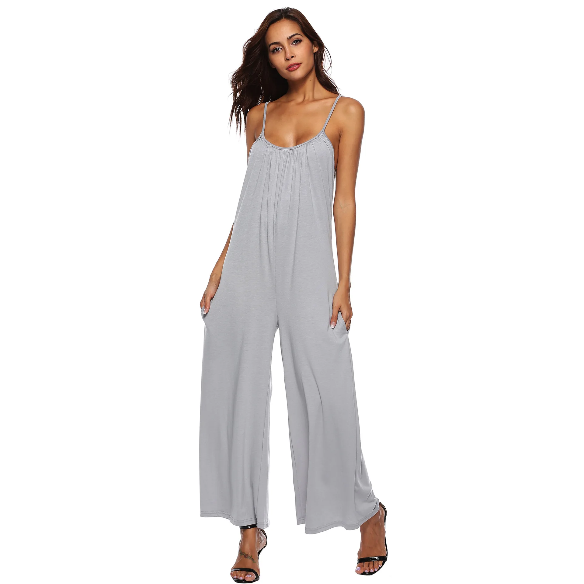 Summer Vacation Jumpsuits Women 2018 Spaghetti Strap Loose Wide Leg ...