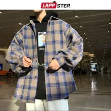 Lappster男性原宿色ブロックチェック柄のシャツ2020メンズストリート厚手のシャツ長袖男性ヴィンテージ韓国ファッション服
