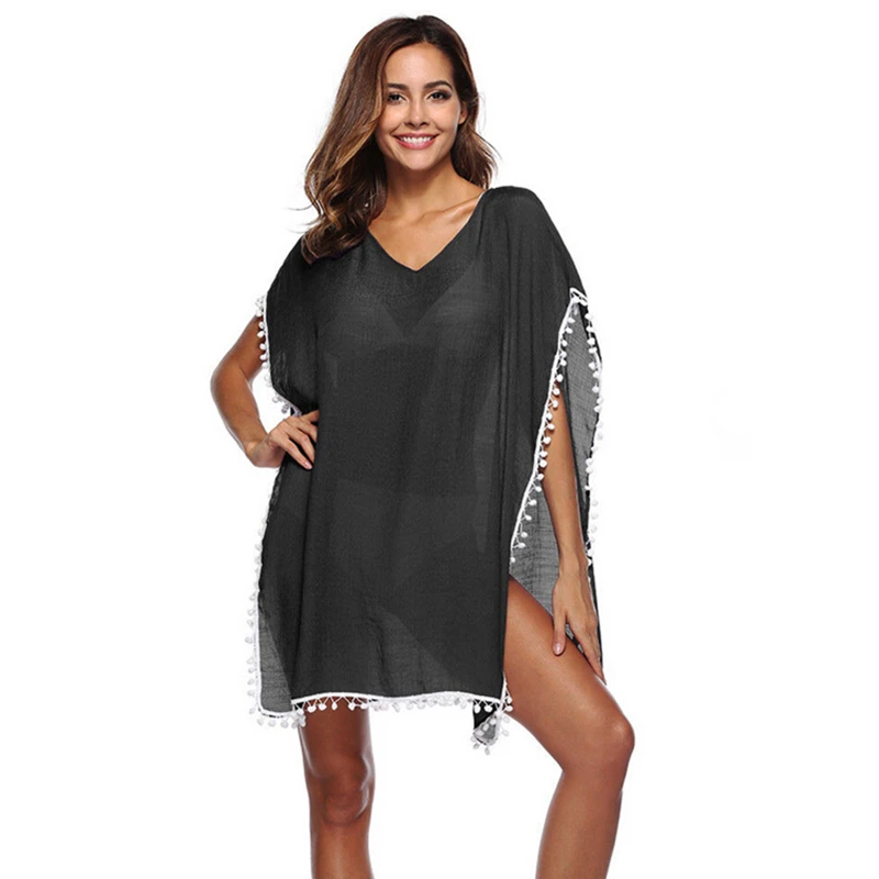 2018 Sexy Ladies Beach Dress Cover Up Kaftan Sarong Summer Tassels