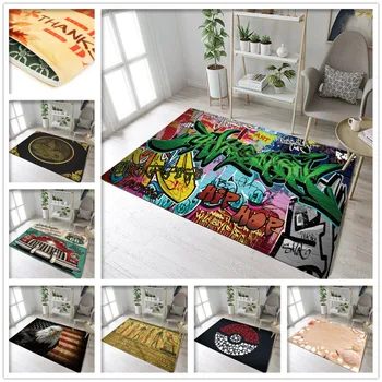 

Kids Green Graffiti Rugs And Memory Foam Carpets For Boy Baby Home Living Room Large Anime Bedroom kitchen Door Floor Bath Mats