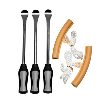 

5 in 1 Tire Changing Set Tire Spoon Lever Tools Rim Protector Sheaths (3 Grey Tire Spoon and 2 Beige Protectors) A30