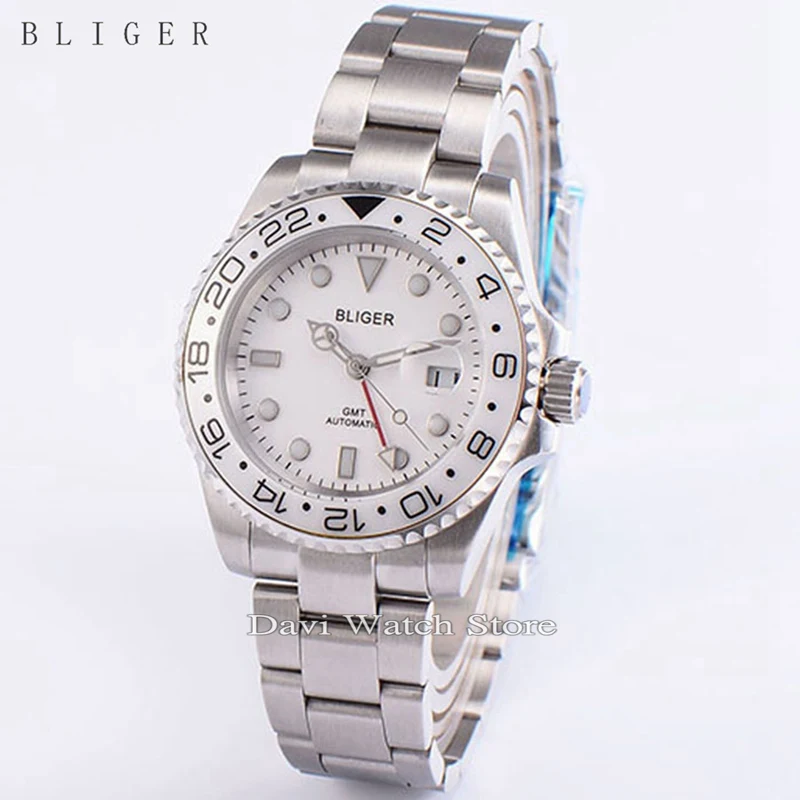 

40mm Bliger Date Day Ceramic Bezel GMT Luminous sapphire Automatic Watch