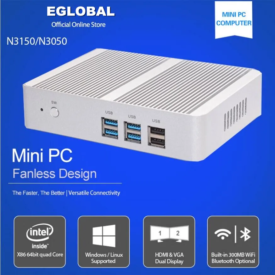 Lowest Price Cheapest Eglobal Mini Pc Windows10 USB3.0 Gaming Pc Intel Celeron N3050 Mini Computer HDMI+VGA+1000Lan+USB WIFI