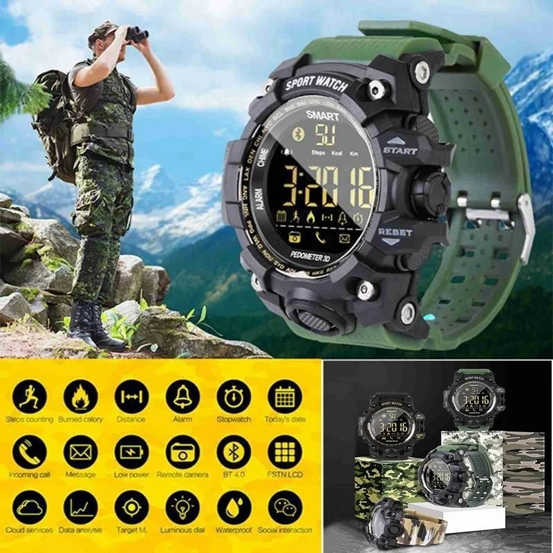 IP67 Waterproof Smart Bluetooth Sport Watch Multifunction Remote Camera Pedometer Men's Wristwatch