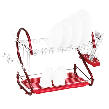 

SDFC 2 Tiers Kitchen Dish Cup Drying Rack Drainer Ship From USA (Color: Red)