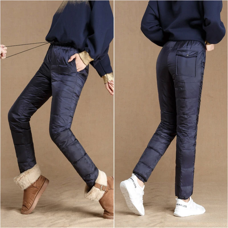 Jvzkass Winter down trousers women wear slim casual sports pants high waist thick warm fashion trousers feet pants Z232