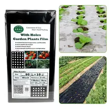 95CM*10M Garden Vegetable Black Film Agricultural Plant Plastic Film Perforated PE Film 5 Holes 0.03MM Easy to Use and Save Time