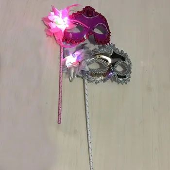 

Women Girl LED Glowing Blinking Side Flower Handheld Mask Ball Mask Prom Wedding Carnival Rave Hen Party Christmas