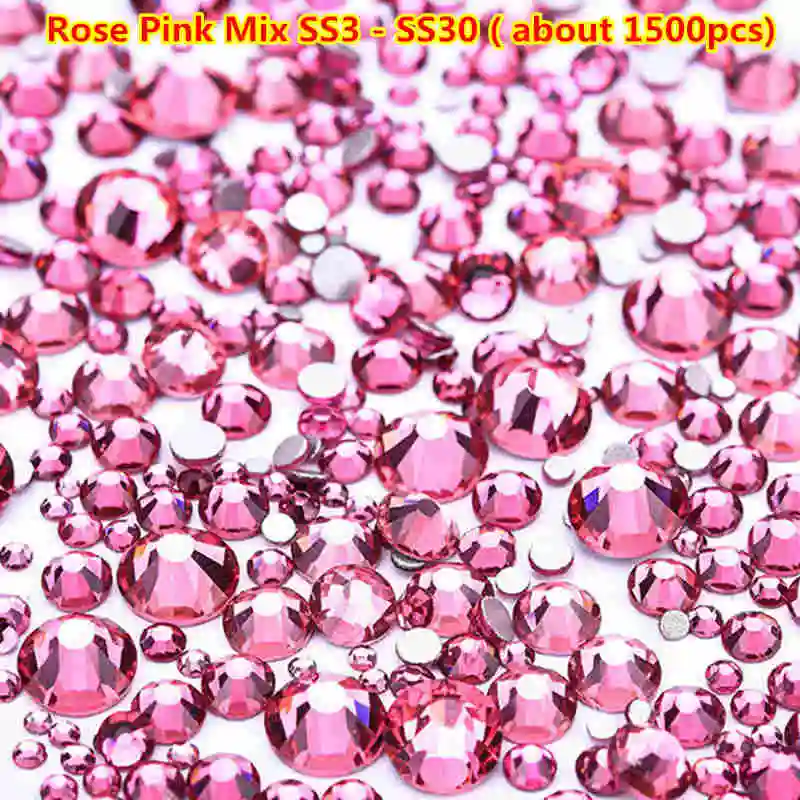 Около 1500 шт. разного размера Цвет ногтей стразами Цвет ful Стразы для ногтей ss30 ss3 сваровски кристаллы ногтей украшения заклепки для ногтей - Цвет: rose pink