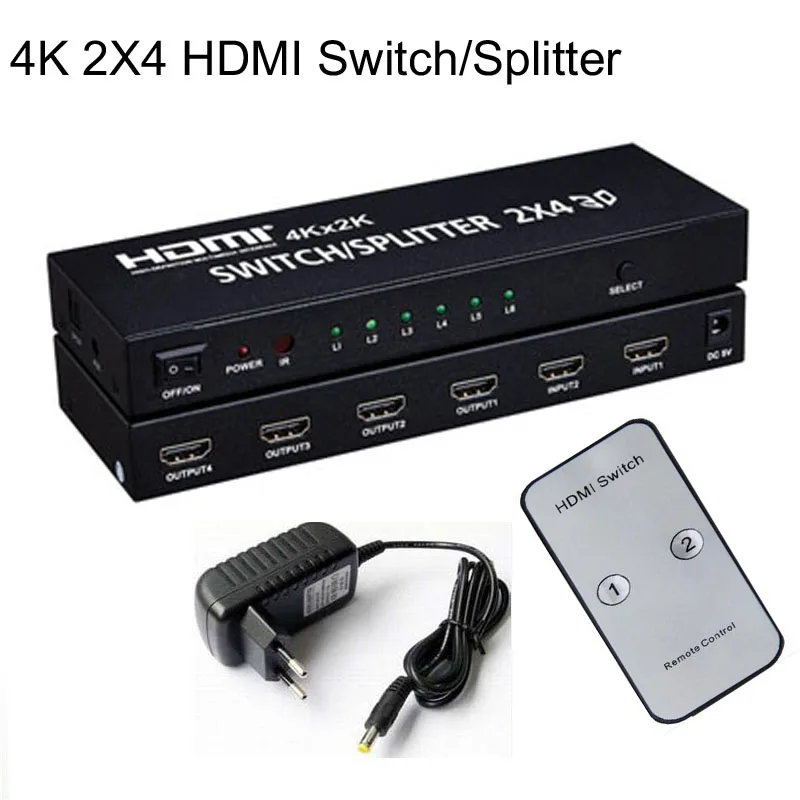 2x4 HDMI Splitter HDMI 1 4b Splitter Switch Matrix HDMI Audio Video Converter Adapter Supports 3D