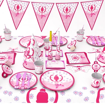 

101pcs/lot 6 kids Cute Cartoon Ballet girl Party Set Tableware table cover Plate Napkins for Girls Happy Birthday Party supplies