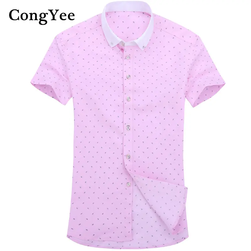 2017 New Men White Collar Stylish Floral Design Short Sleeve Dress Shirts DC014 | Мужская одежда