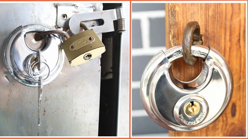 1PCS Cute Stainless Steel Brass Cylinder Disc Padlock Round Shape Disc Lock for Locking Doors Windows Bags